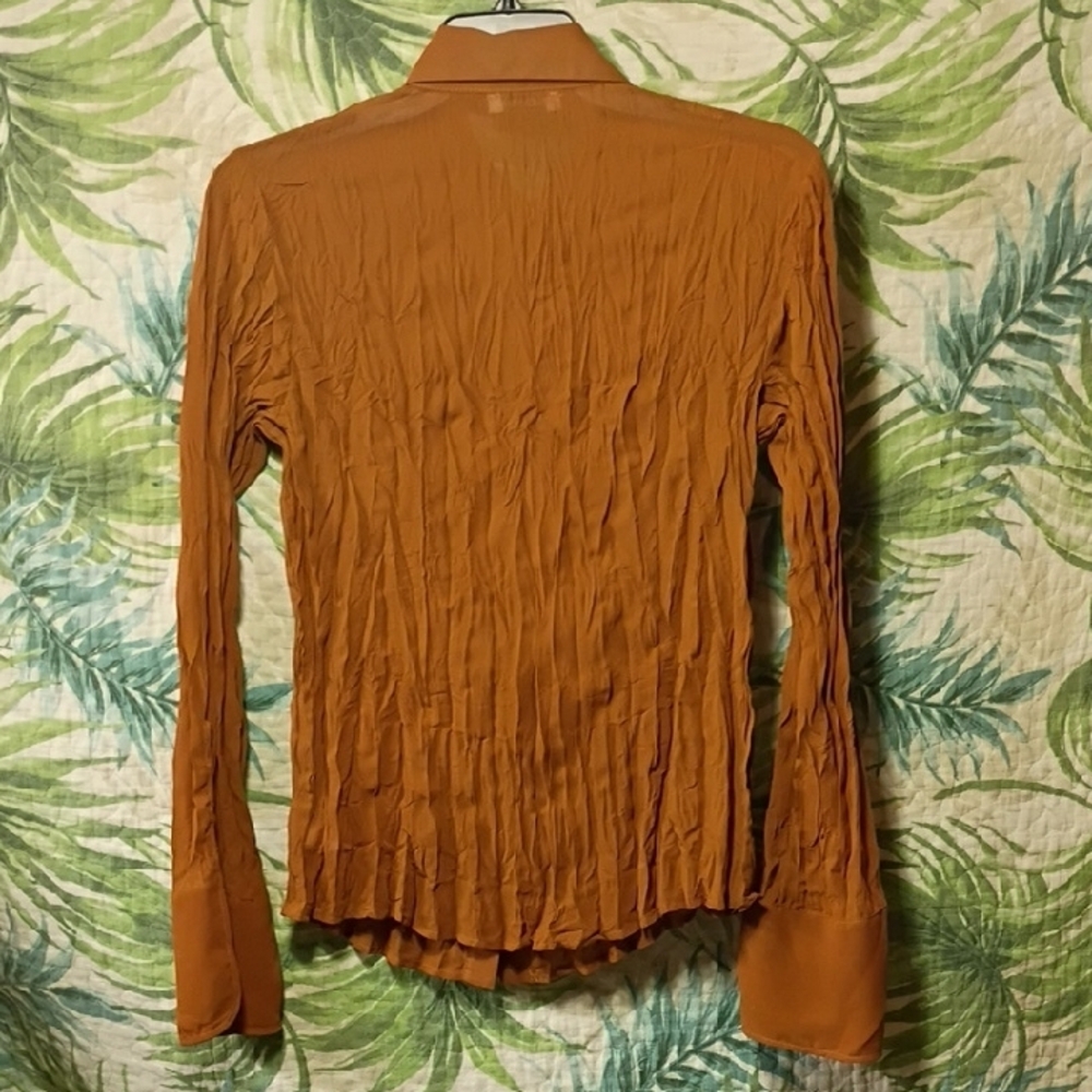Chic Rust Ruffle Front Blouse - Picture 6 of 6